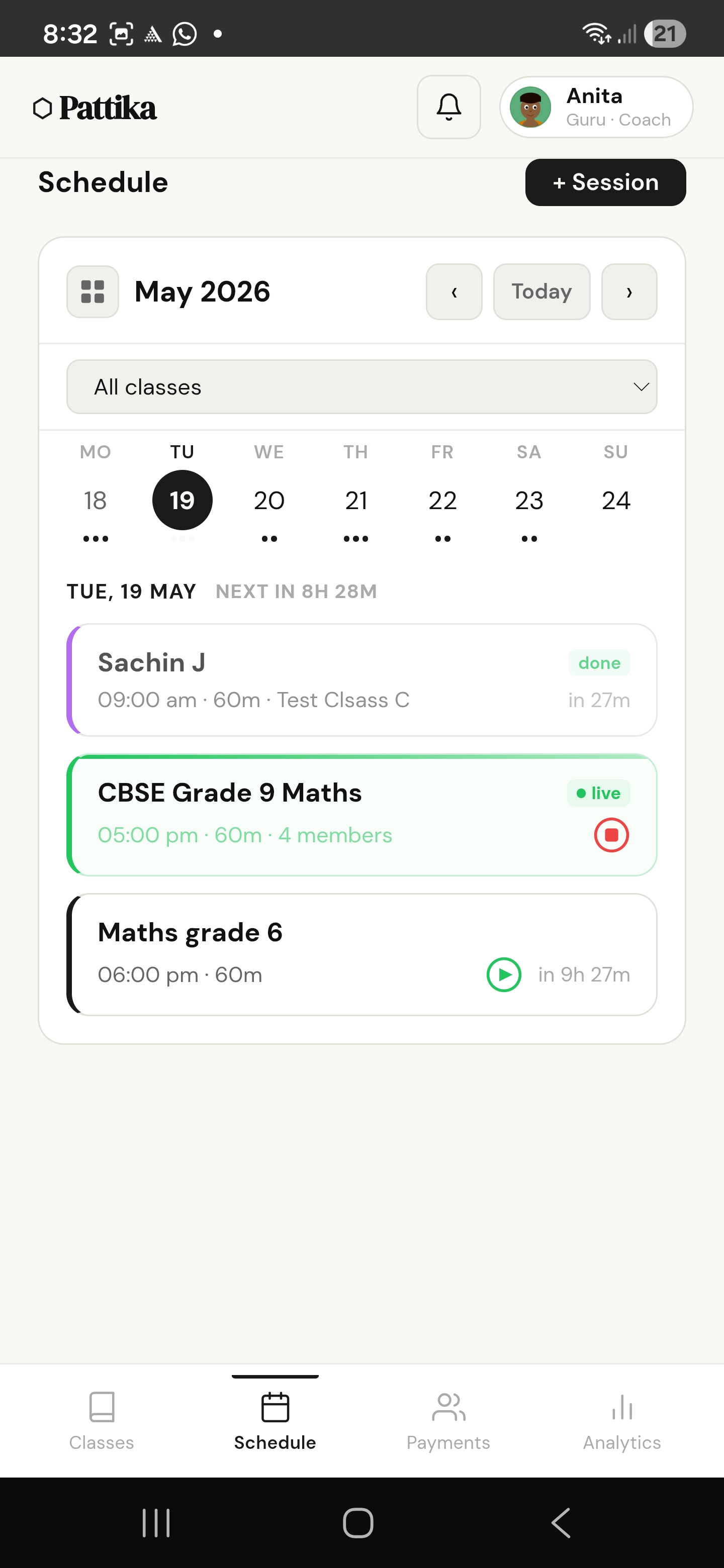 Schedule view